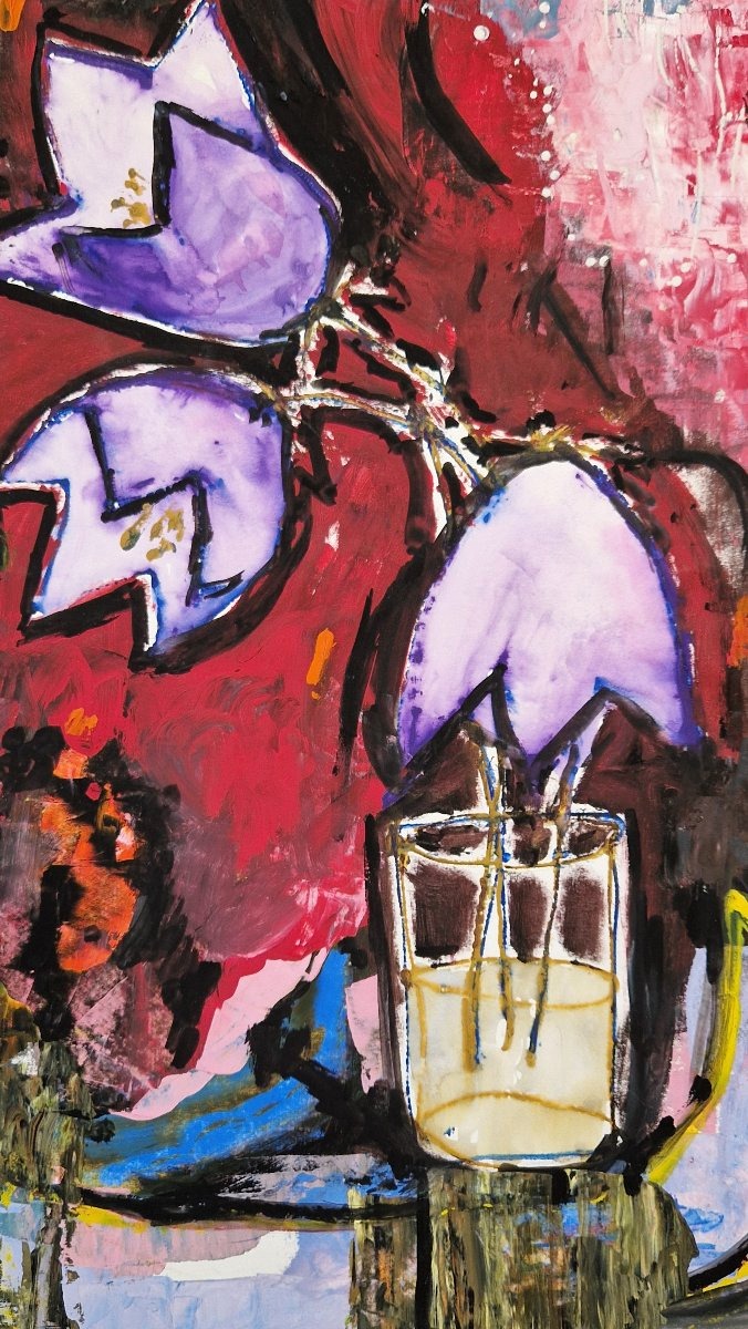 Daniil Andreivitch Solojeff 1903-1994 Femme et tulipes Gouache-photo-3