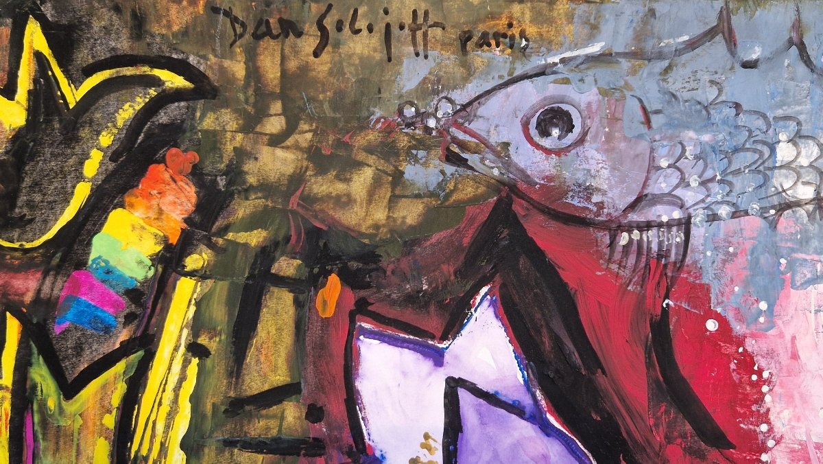 Daniil Andreivitch Solojeff 1903-1994 Femme et tulipes Gouache-photo-1