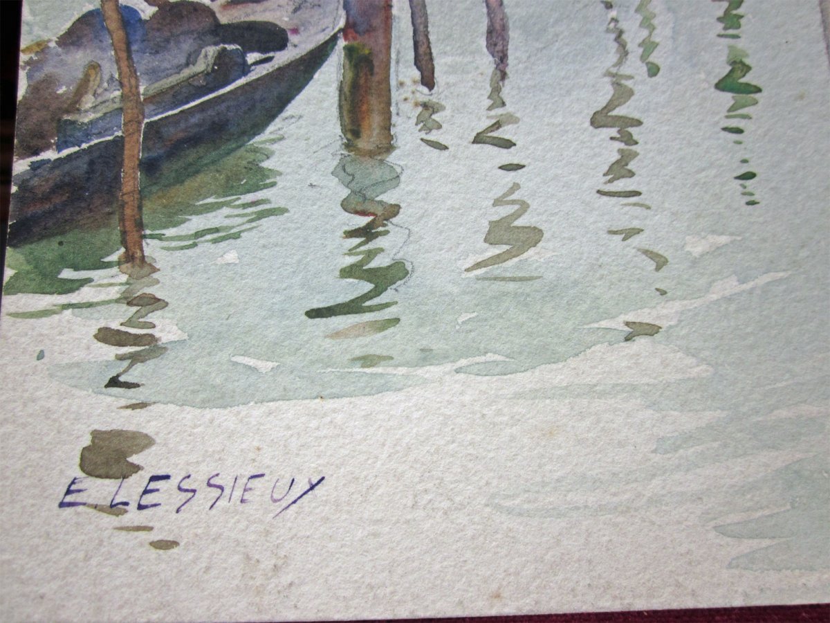 Louis Ernest Lessieux 1846-1925 View From Venice Watercolor-photo-3