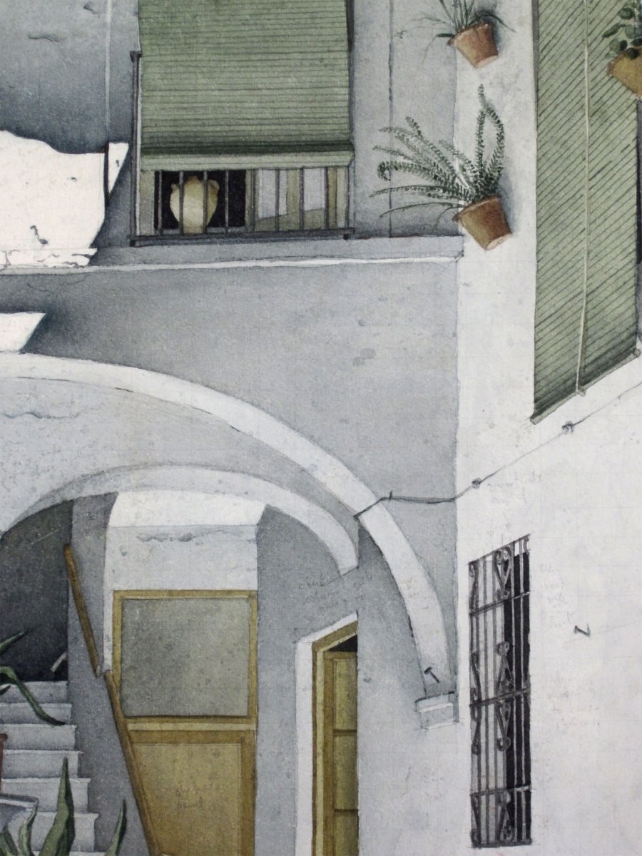 Robert Banks 1911-2001 A Patio In Cordoba Spain Watercolor-photo-3