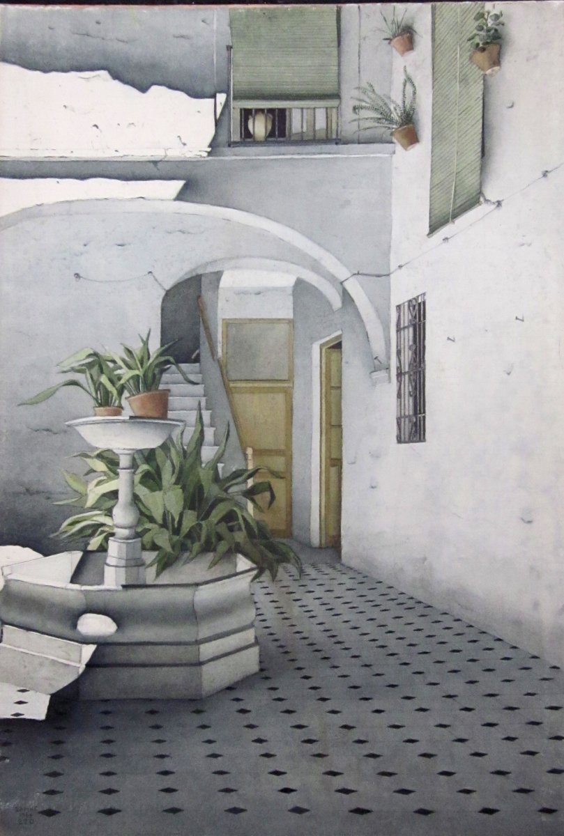 Robert Banks 1911-2001 Un Patio à Cordoue Espagne Aquarelle