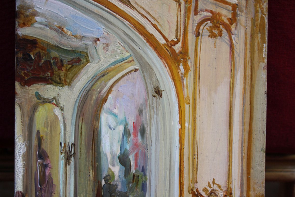 Alexandre Bailly 1866-1947 Parisian Interior Oil On Panel-photo-3