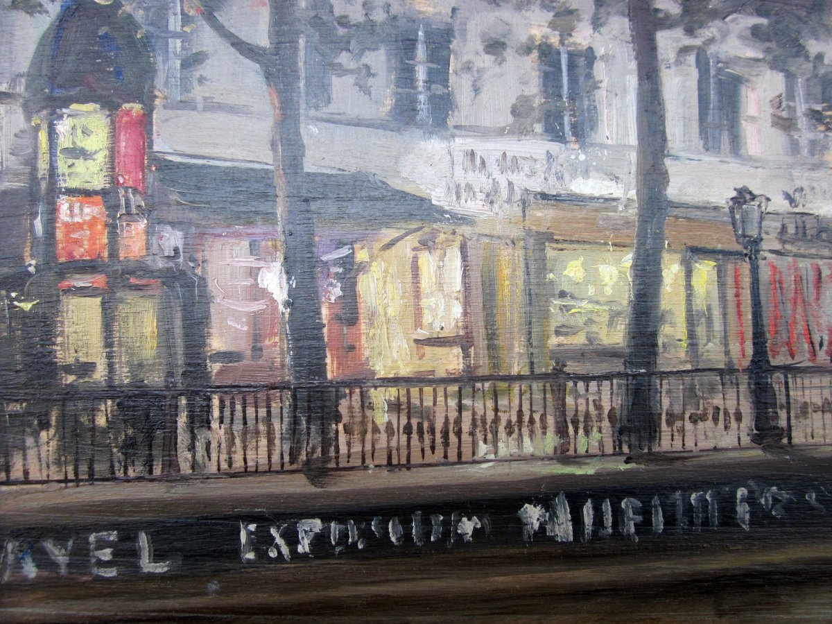 Alexandre Bailly 1866-1949 Le Boulevard Saint Martin Paris Huile Sur Panneau-photo-2