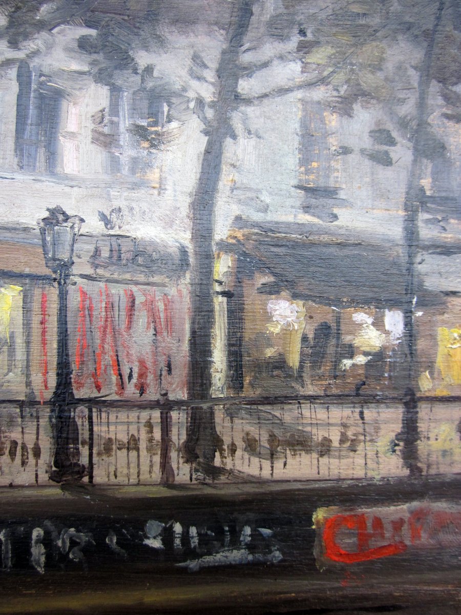 Alexandre Bailly 1866-1949 Le Boulevard Saint Martin Paris Oil On Panel-photo-3