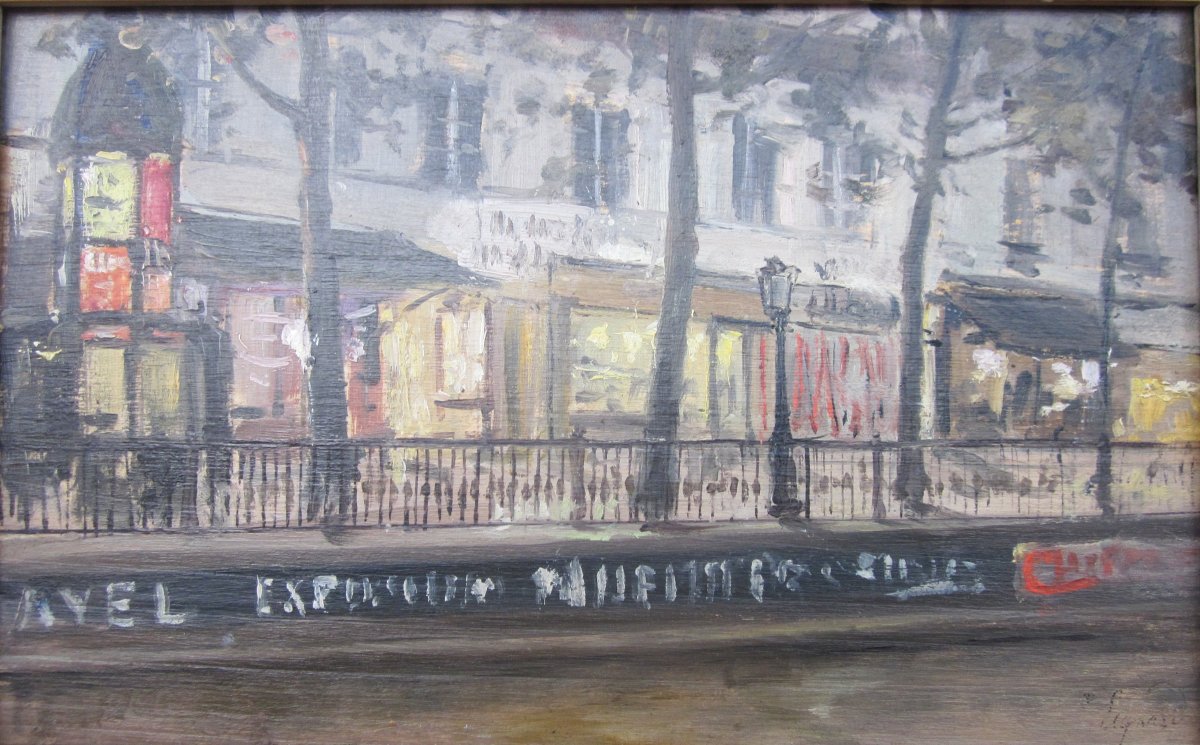 Alexandre Bailly 1866-1949 Le Boulevard Saint Martin Paris Oil On Panel