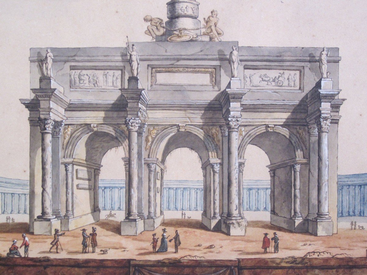 Theater Of The Ancient Romans Watercolor Early 19th Century-photo-2