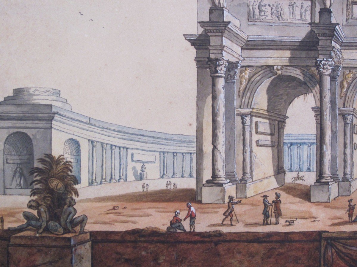 Theater Of The Ancient Romans Watercolor Early 19th Century-photo-3