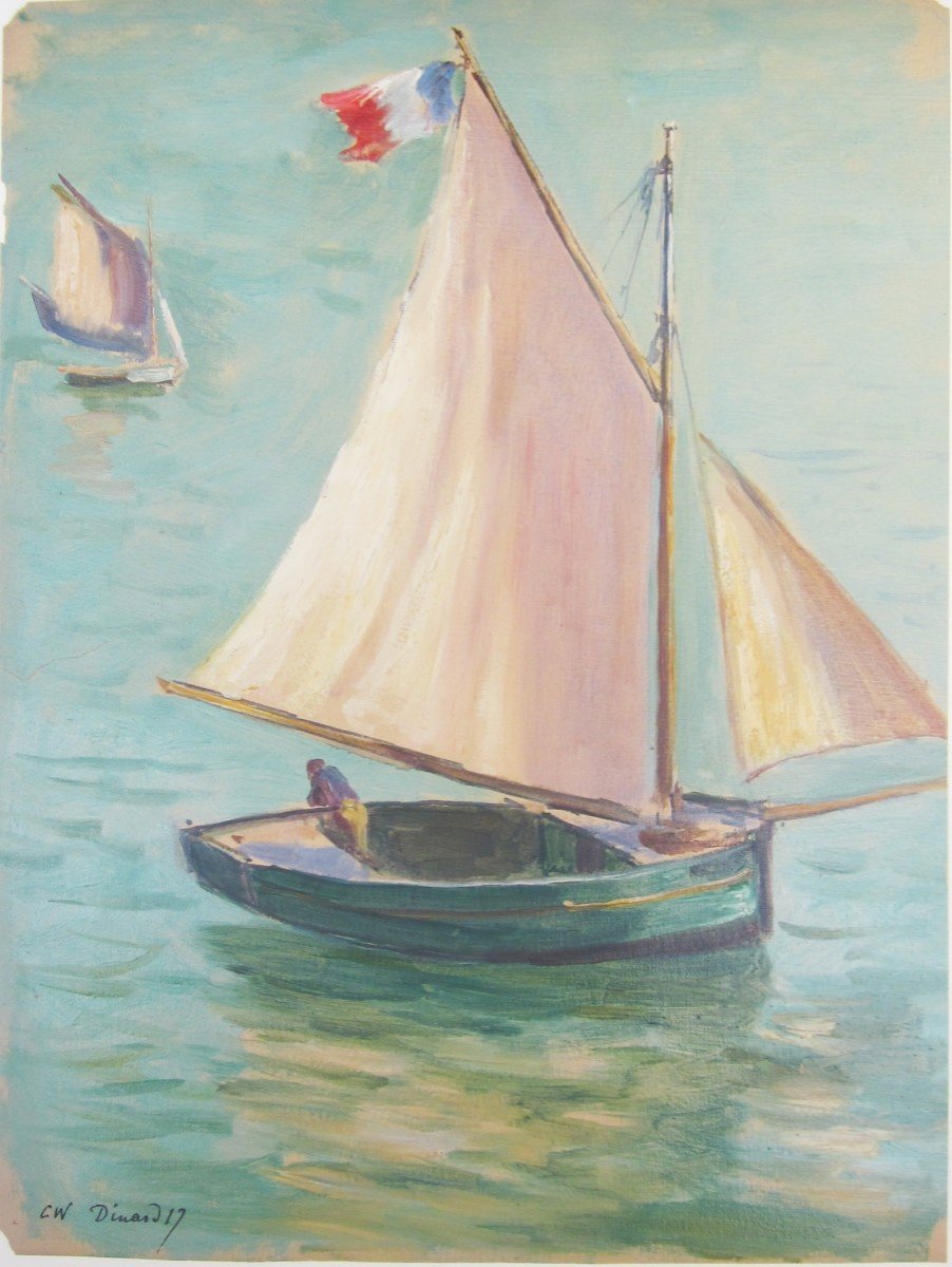 Charles Wislin 1852-1932 Sailboat In Dinard Oil On Paper