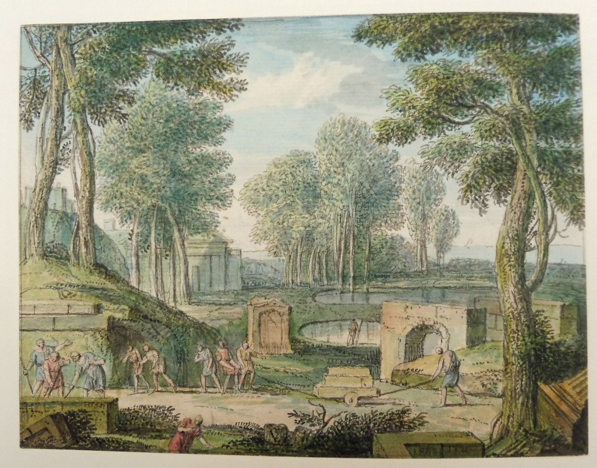 Louis Fabricius Dubourg 1693-1775 Gardeners At Work In A Park Watercolor