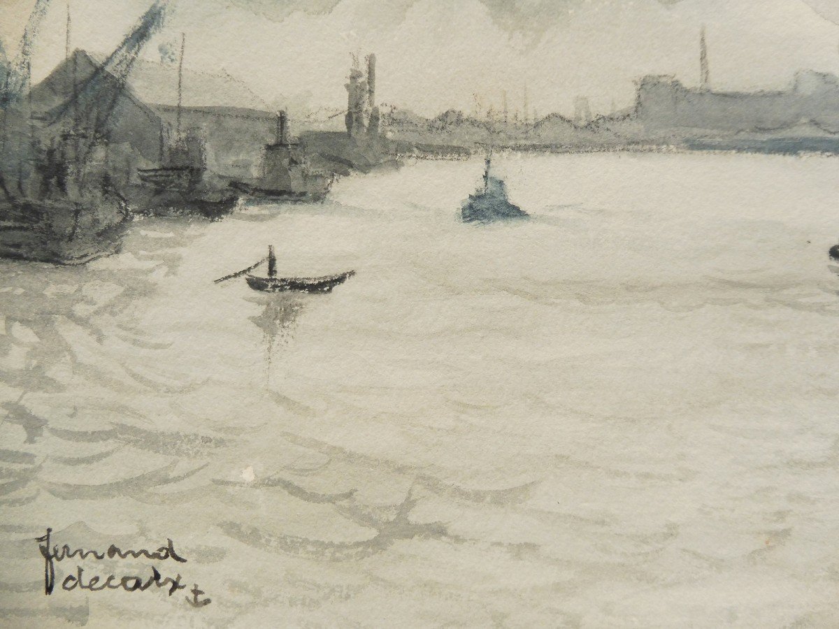 Fernand Decaix 1901-1974 Le Havre Aquarelle-photo-2