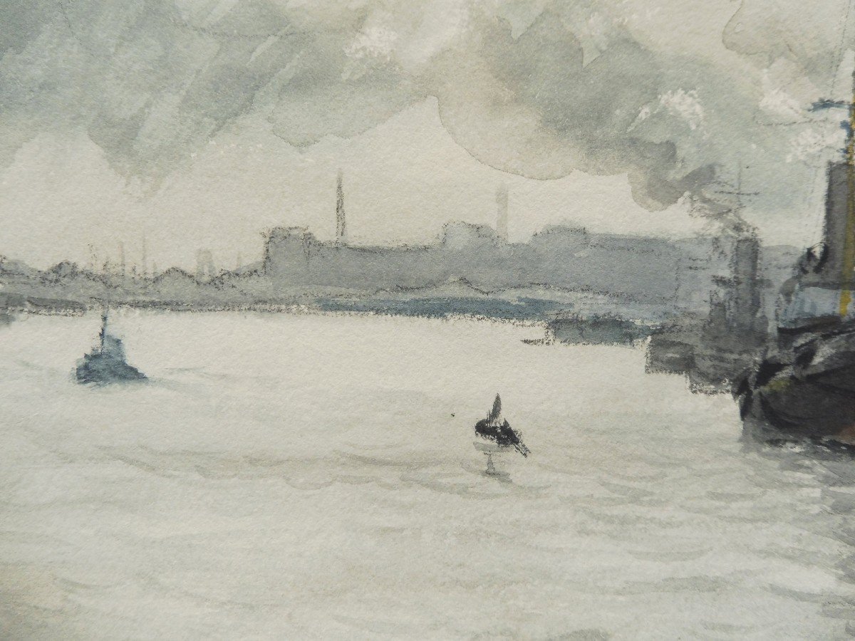 Fernand Decaix 1901-1974 Le Havre Aquarelle-photo-3