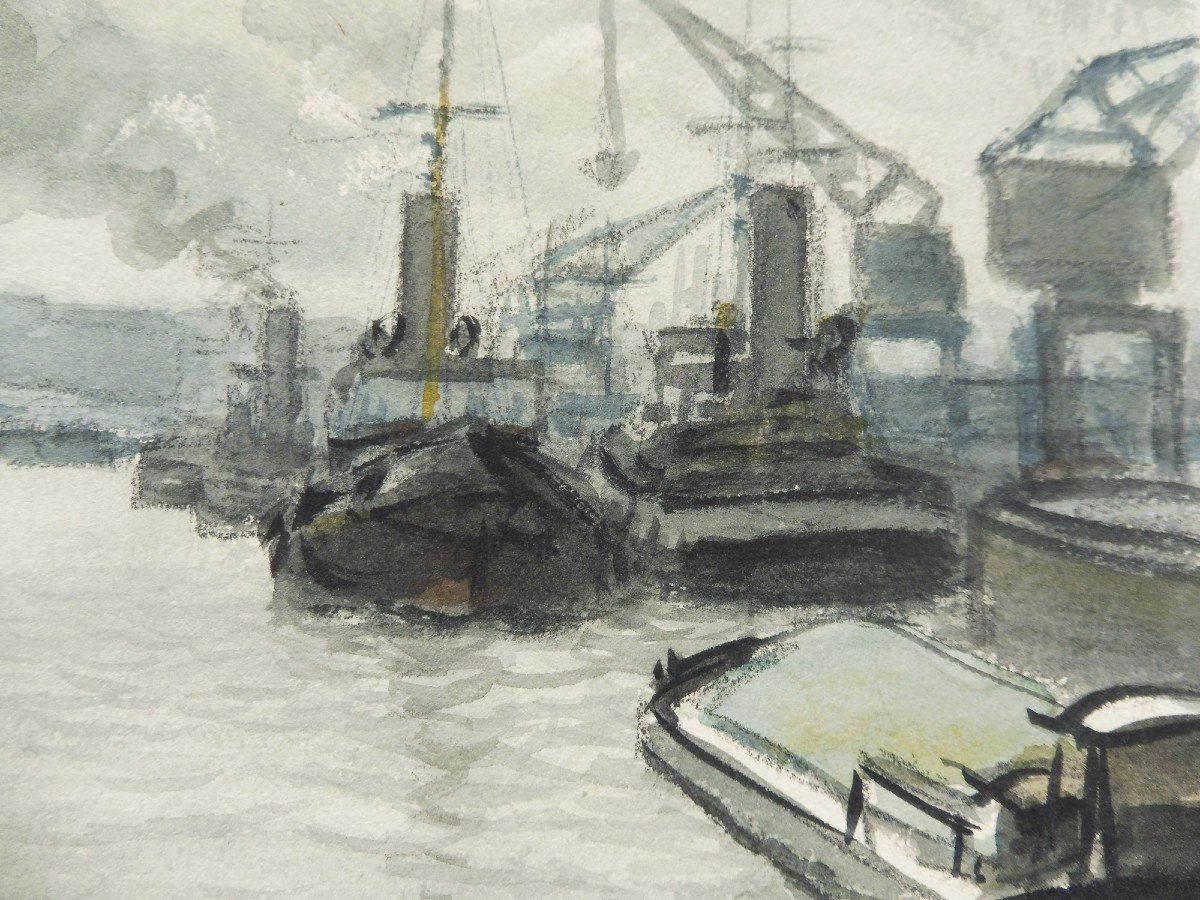 Fernand Decaix 1901-1974 Le Havre Aquarelle-photo-4