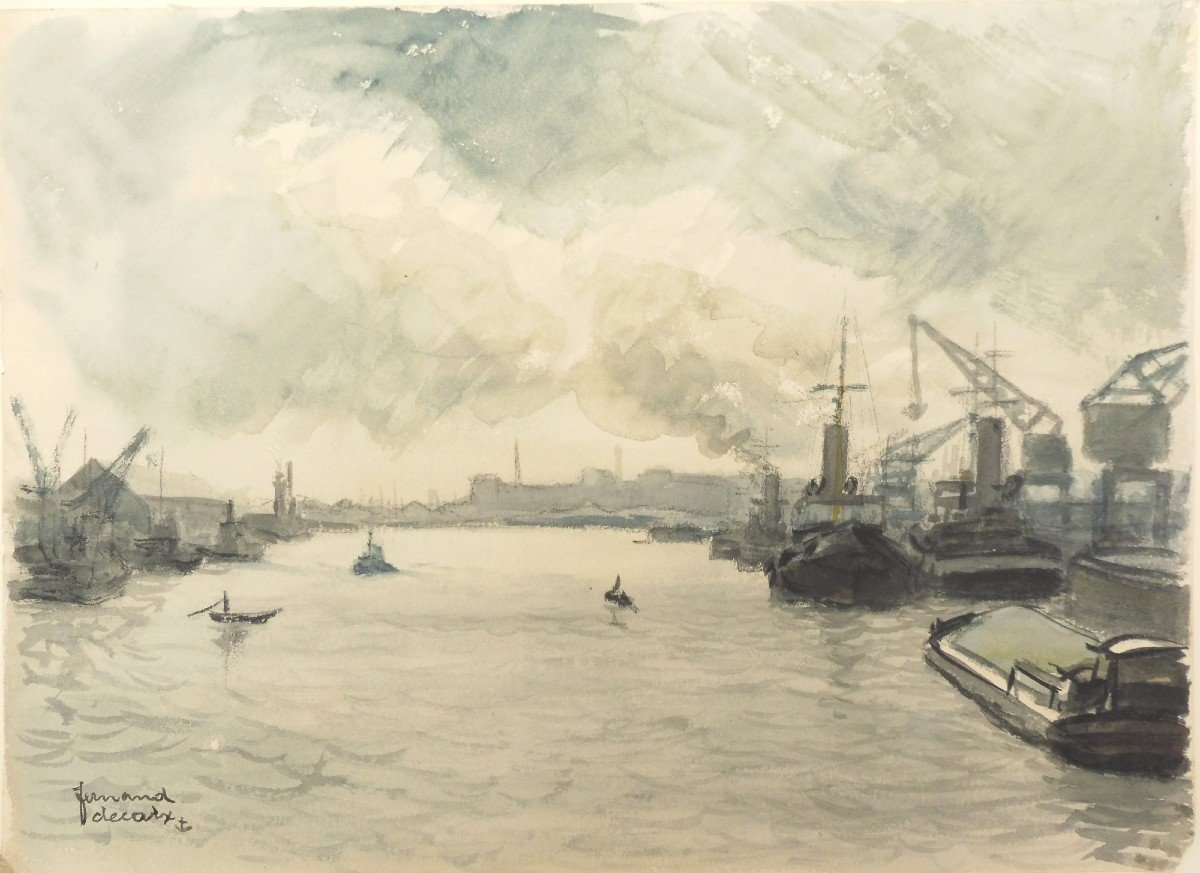 Fernand Decaix 1901-1974 Le Havre Aquarelle