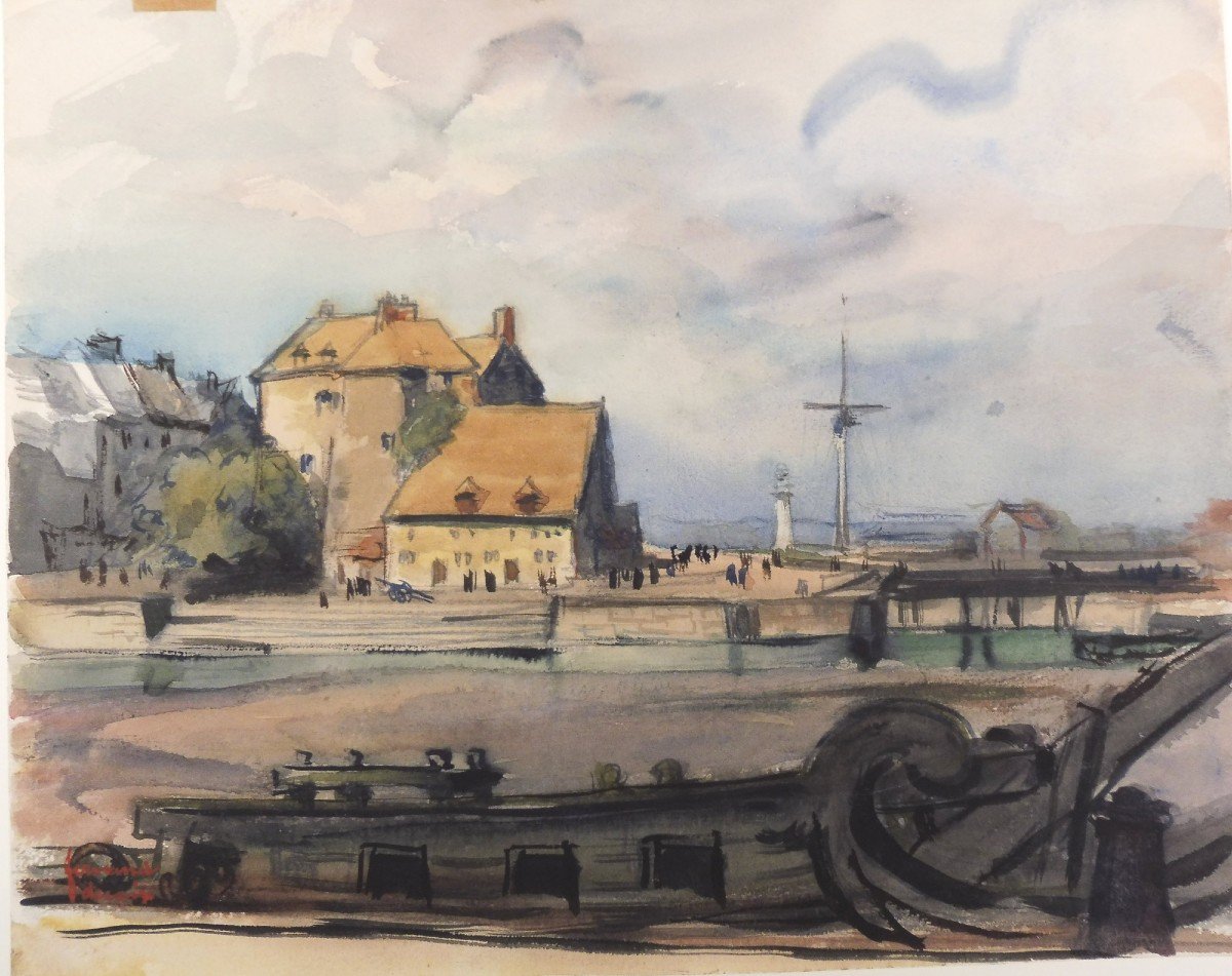 Fernand Decaix 1901-1974 Honfleur La Capitainerie Aquarelle