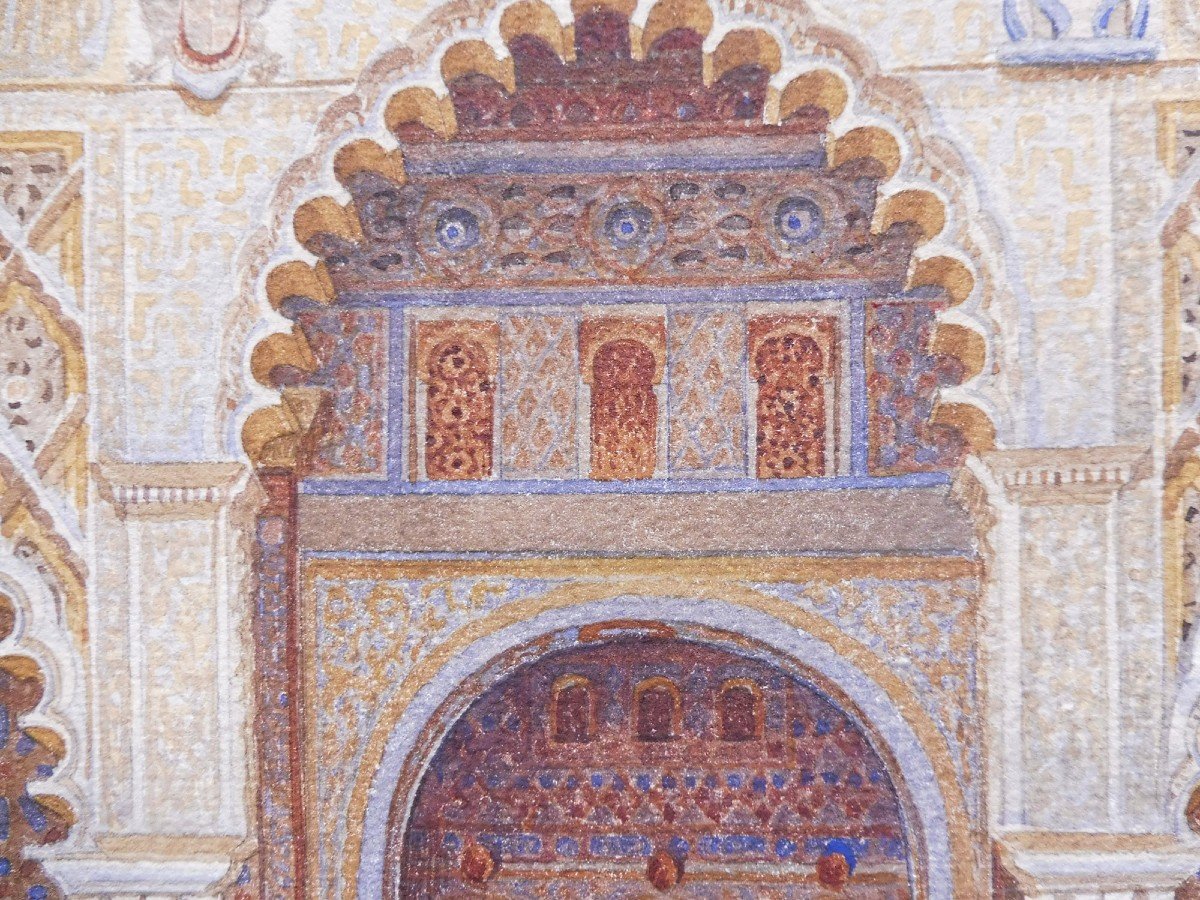 Fernando Liger Hidalgo 1880-1945 Porte d'Un Patio De l'Alhambra Espagne-photo-3