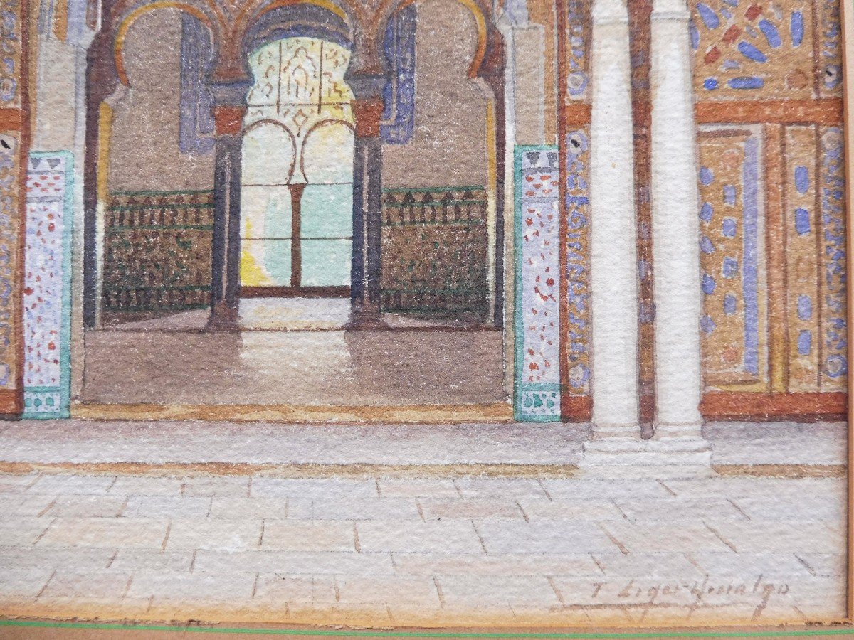 Fernando Liger Hidalgo 1880-1945 Door To A Patio De Alhambra Spain-photo-4