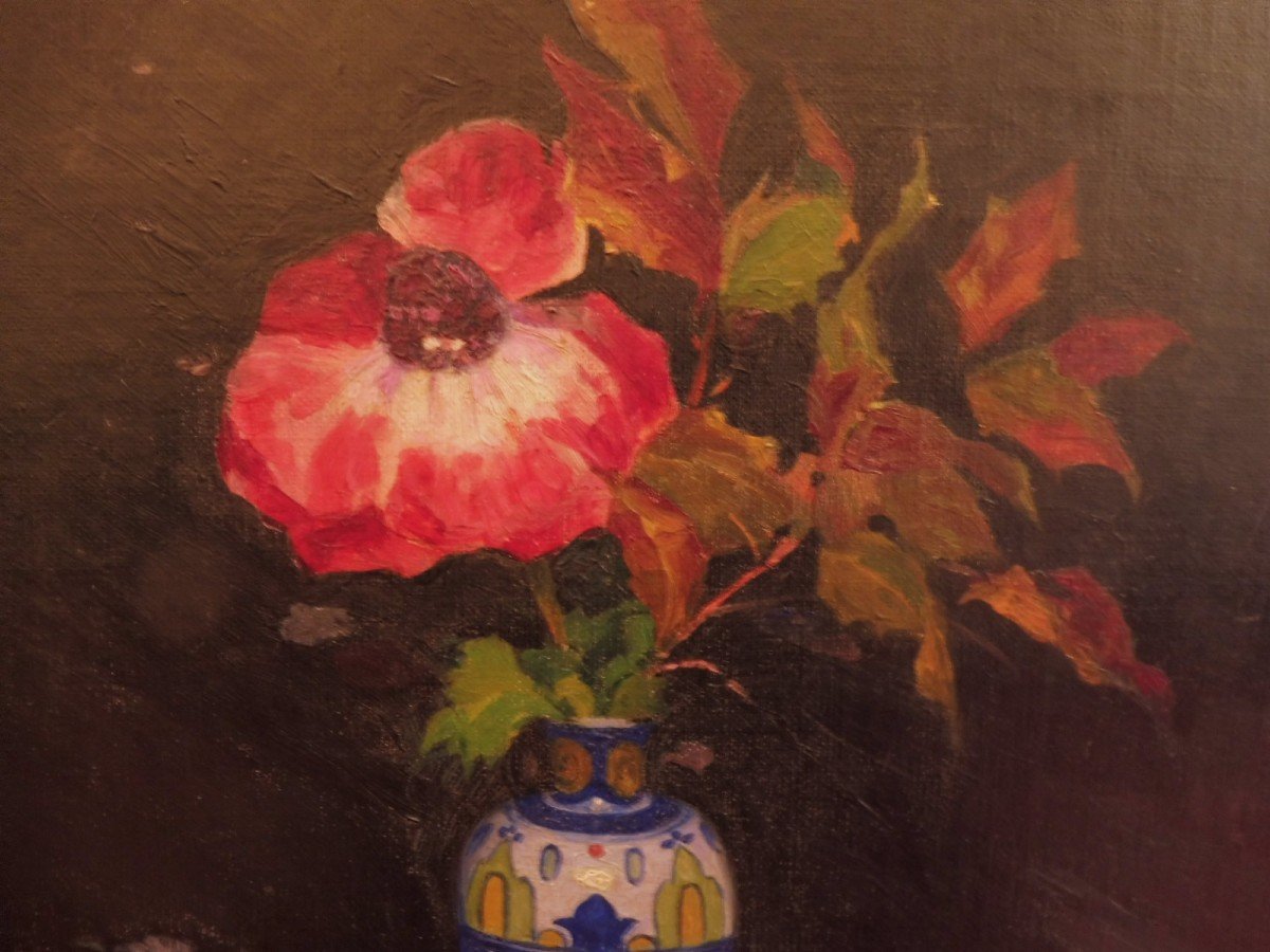 Umberto Brunelleschi 1879-1949 Vase Of Flowers Oil On Canvas Cardboard-photo-2