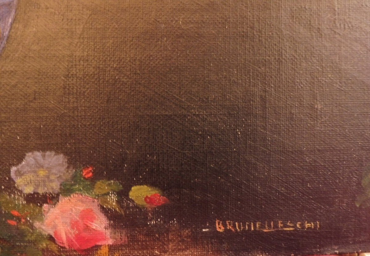 Umberto Brunelleschi 1879-1949 Vase Of Flowers Oil On Canvas Cardboard-photo-4