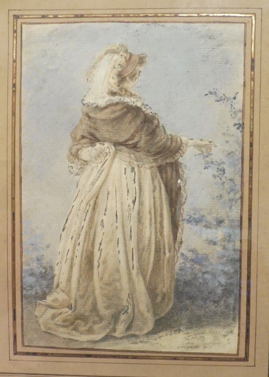 Entourage De Gabriel De Saint Aubin 1724-1780 Femme Cueillant Une Feuille Gouache