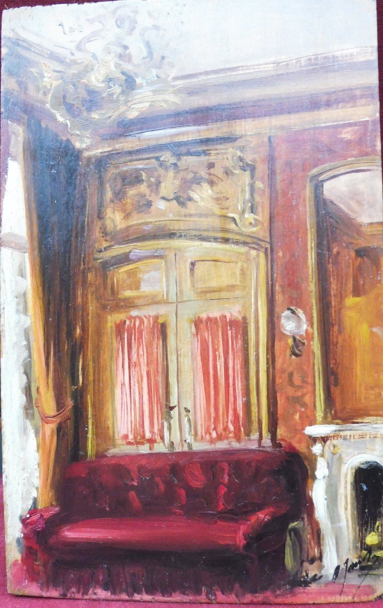 Marcel Jambon 1848-1908 Le Salon Du Club Des Chemins De Fer Oil On Panel