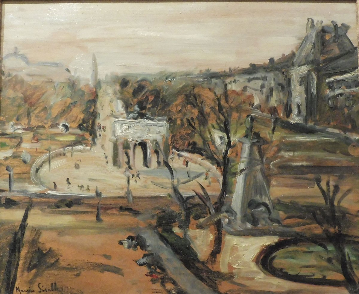 Maurice Sérullaz 1914-1997 Le Caroussel Du Louvre et les Tuileries Huile Sur Panneau-photo-2