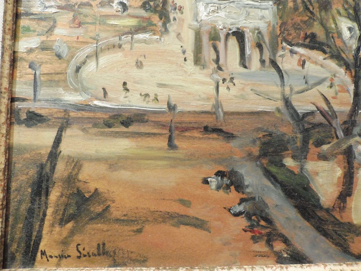 Maurice Sérullaz 1914-1997 Le Caroussel Du Louvre et les Tuileries Huile Sur Panneau-photo-3