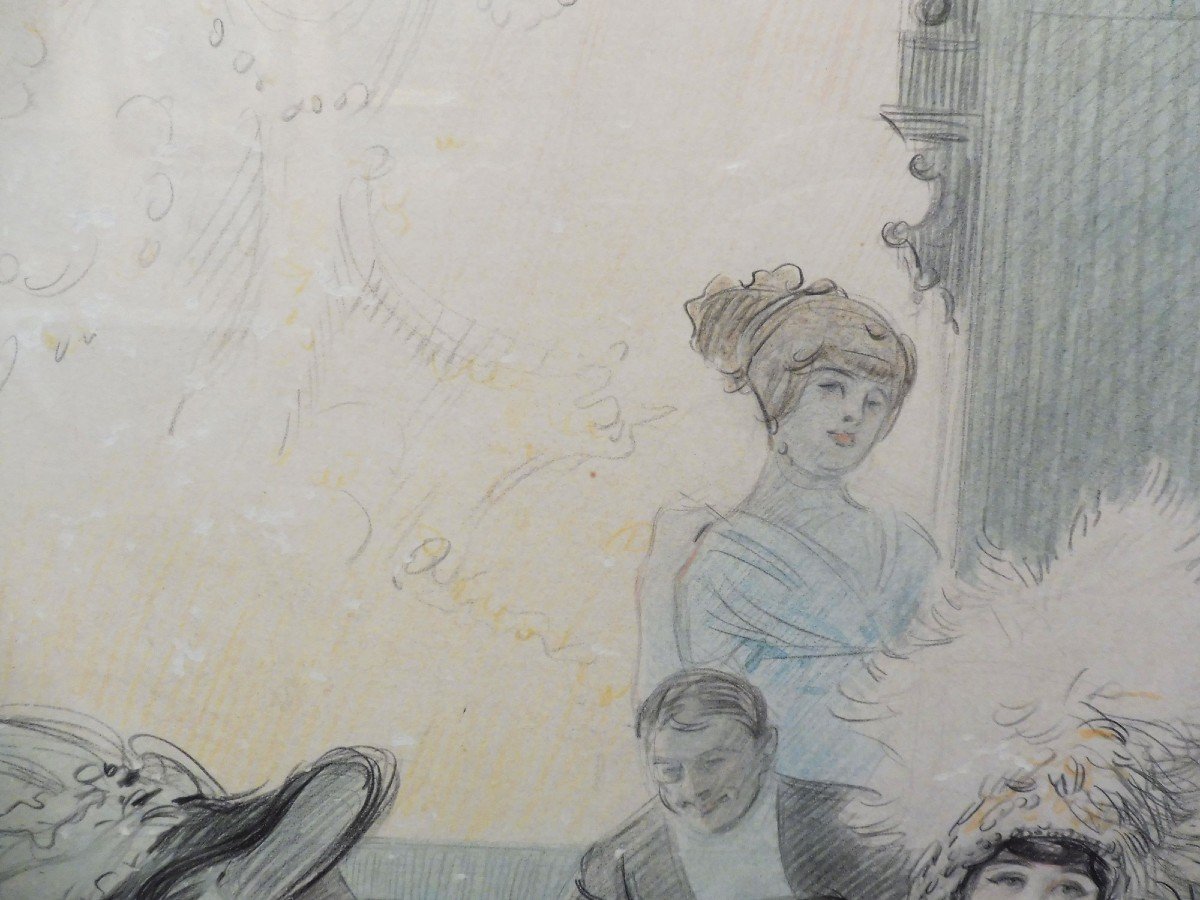 Tony Minartz 1878-1944 La Loge De Théâtre Aquarelle-photo-1