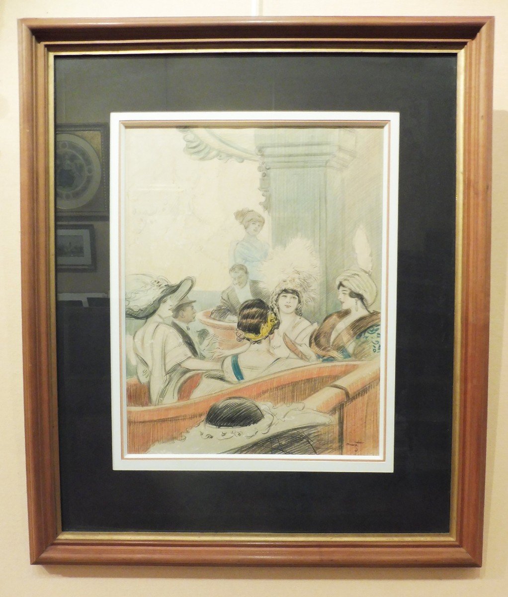 Tony Minartz 1878-1944 La Loge De Théâtre Watercolor-photo-2