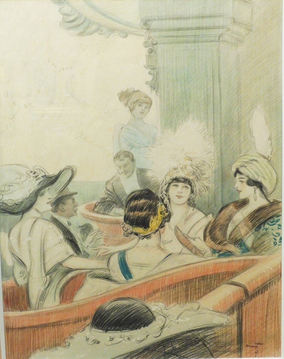 Tony Minartz 1878-1944 La Loge De Théâtre Watercolor