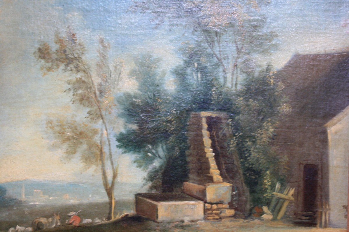 La Lavandière French School Of The 18th Century Oil On Canvas-photo-4