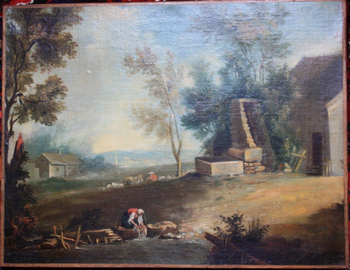 La Lavandière French School Of The 18th Century Oil On Canvas