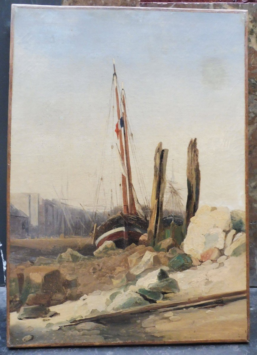 Auguste Xavier Leprince 1799-1826 (attributed To) The Port Of Honfleur Oil On Canvas-photo-2