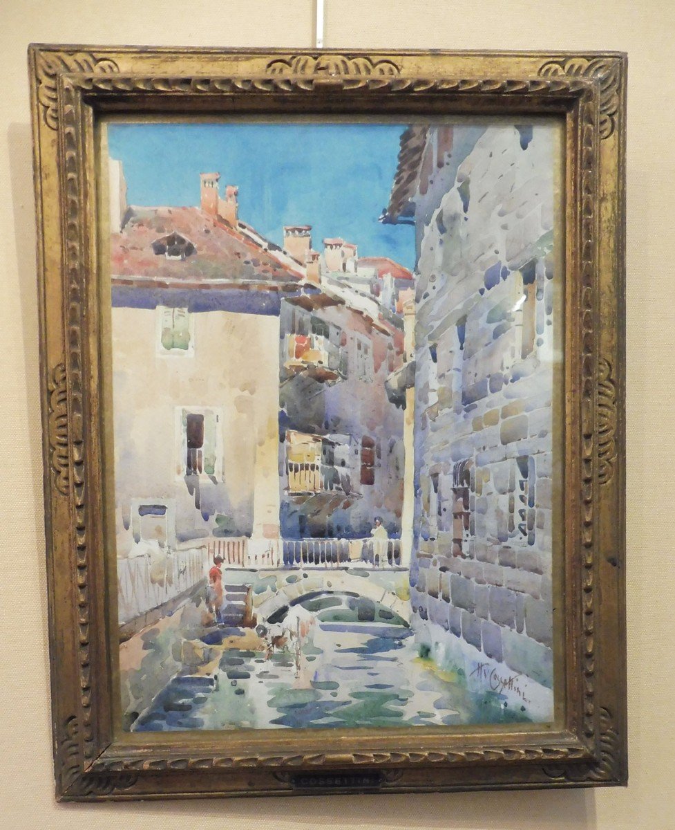 Hugo Vincent Cossettini 1881-1953 Annecy The Prison Canal Watercolor