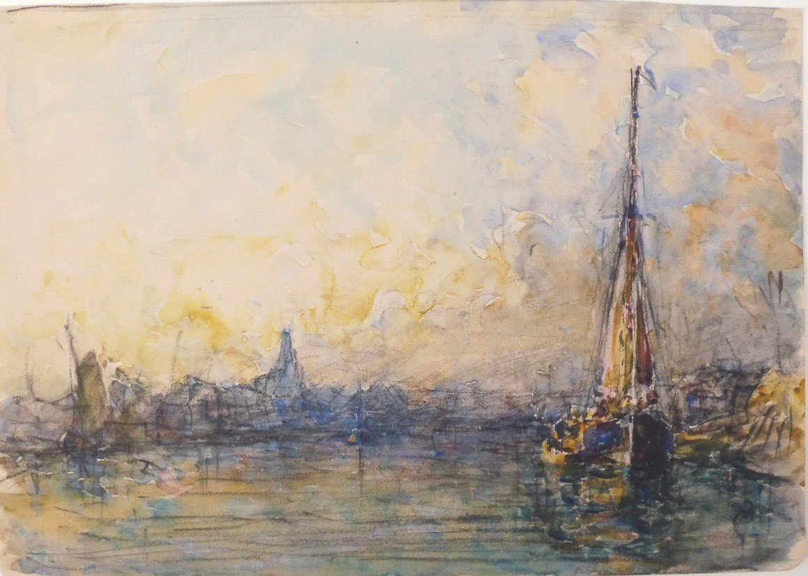 Georges Ricard-cordingley 1873-1939 Sailboat In La Rochelle Watercolor