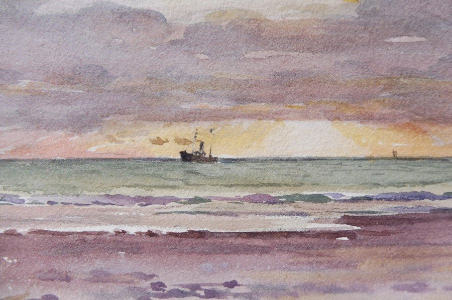 Georges Ricard-cordingley 1873-1939 Trawler Late Afternoon Watercolor-photo-2