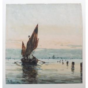 Amédée Rosier 1831-1914 The Lagoon In Venice Watercolor