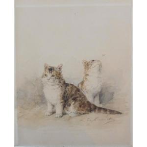 Louis Eugène Lambert 1825-1900 Les Chatons Aquarelle