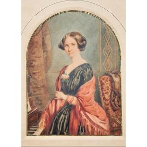 Alfred Malherbe 1804-1865 Une Chanteuse Du Théâtre De La Monnaie Bruxelles Aquarelle