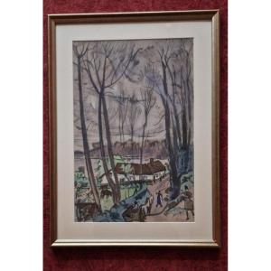Jules Emile Zingg 1882-1942 Anse Near Perros-guirec Watercolor