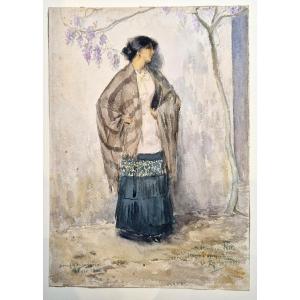 Georges Rochegrosse 1859-1938 Young Girl Mahonnaise Algiers Watercolor