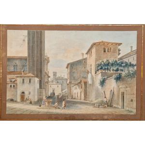 Victor Jean Nicolle 1754-1826 Une Place à Venise Aquarelle
