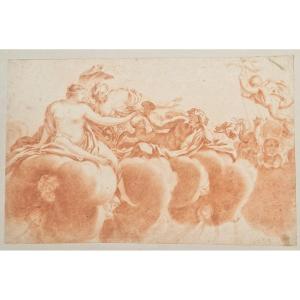 Jean Girardet Et Atelier 1709-1778 Diane Et Bacchus Dessin Au Crayon Sanguine