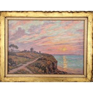 Victor Brugairolles 1869-1936 Coucher De Soleil Aux Moulins Huile Sur Toile