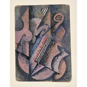Albert Coste 1895-1985 Cubist Composition With Violins Gouache