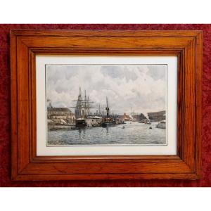 Alexandre Jean-bapstiste Brun 1853-1941 Port Breton Aquarelle