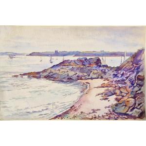 Louis Ponsin 1877-1949 L'estuaire de la Rance Aquarelle