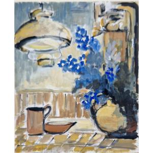 André Dunoyer De Segonzac 1884-1974 Nature morte aux giroflées Huile sur papier