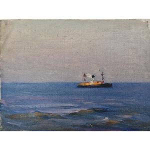 Georges Ricard-cordingley 1873-1939 Trawler Off Cannes Oil On Canvas