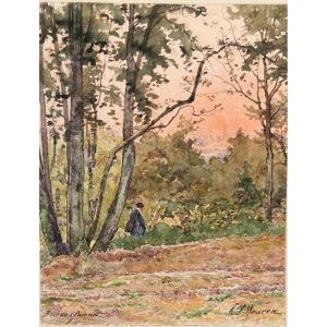 Henry Mouren 1844-1926 Crépuscule à Clamart Aquarelle