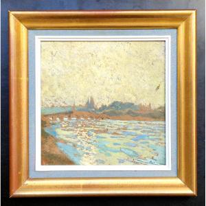 Amédée-Julien Marcel-Clément 1873-1950 Paris La Seine au pont de l'Alma Huile sur carton